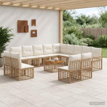 ARDEBO.de - Outdoor-Sofagarnitur 14 stk. Natürlich und Cremweiß Polyester