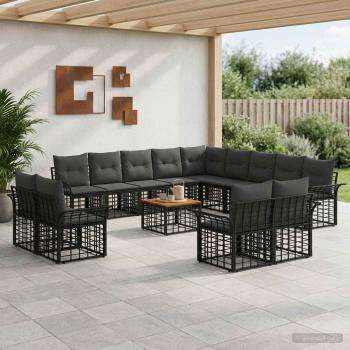 ARDEBO.de - Outdoor-Sofagarnitur 14 stk. Schwarz und Dunkelgrau Polyester