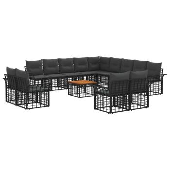 Outdoor-Sofagarnitur 14 stk. Schwarz und Dunkelgrau Polyester