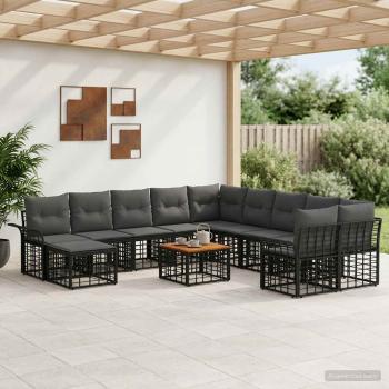 ARDEBO.de - Outdoor-Sofagarnitur 12 stk. Schwarz und Dunkelgrau Polyester