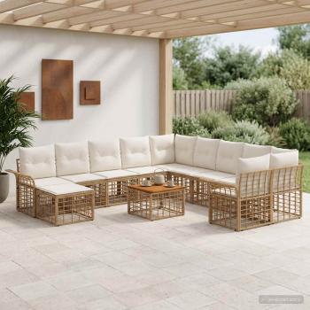 ARDEBO.de - Outdoor-Sofagarnitur 12 Stk. Natürlich und Cremweiß Polyester