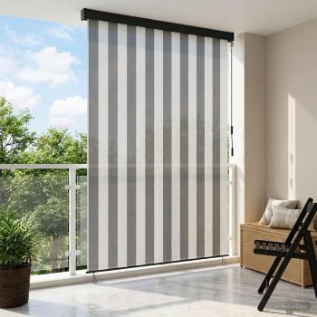 ARDEBO.de - Rollo Anthrazit und Weiß 120 x 250 cm Stoff und Aluminium