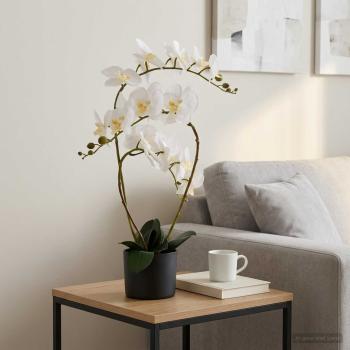 ARDEBO.de - Künstliche Orchideenpflanze mit Topf Weiß 45 x 15 x 65 cm