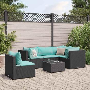 ARDEBO.de - 6-tlg. Garten-Lounge-Set mit Kissen Schwarz Poly Rattan