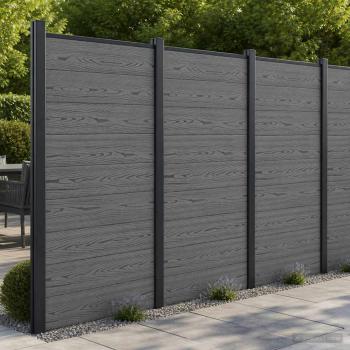 ARDEBO.de - Zaunelement 95 x 186 cm WPC und Aluminium Grau
