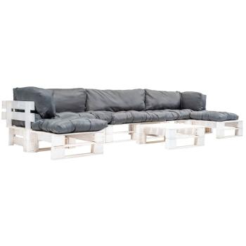 ARDEBO.de - 6-tlg. Garten-Paletten-Sofagarnitur mit Grauen Kissen Holz