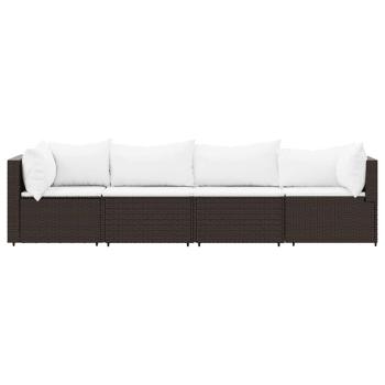 4-tlg. Garten-Lounge-Set mit Kissen Braun Poly Rattan