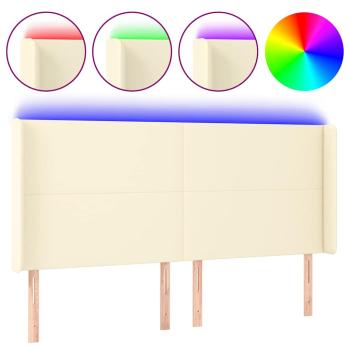 LED Kopfteil Creme 163x16x118/128 cm Kunstleder