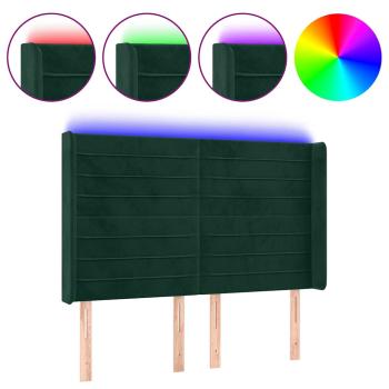 LED Kopfteil Dunkelgrün 147x16x118/128 cm Samt