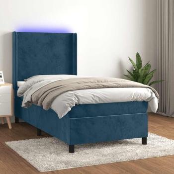 ARDEBO.de - Boxspringbett mit Matratze & LED Dunkelblau 90x200 cm Samt