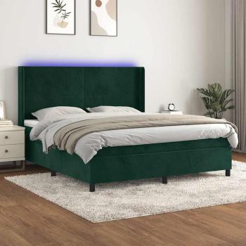 ARDEBO.de - Boxspringbett mit Matratze & LED Dunkelgrün 180x200 cm Samt