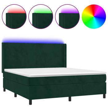 Boxspringbett mit Matratze & LED Dunkelgrün 180x200 cm Samt