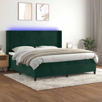 ARDEBO.de - Boxspringbett mit Matratze & LED Dunkelgrün 200x200 cm Samt