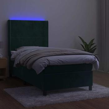 Boxspringbett mit Matratze & LED Dunkelgrün 100x200 cm Samt