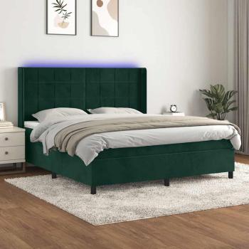 ARDEBO.de - Boxspringbett mit Matratze & LED Dunkelgrün 180x200 cm Samt