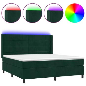 Boxspringbett mit Matratze & LED Dunkelgrün 180x200 cm Samt