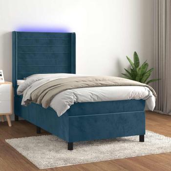 ARDEBO.de - Boxspringbett mit Matratze & LED Dunkelblau 90x190 cm Samt