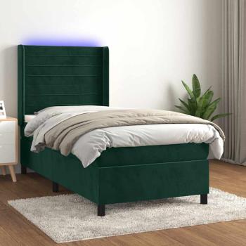 ARDEBO.de - Boxspringbett mit Matratze & LED Dunkelgrün 90x200 cm Samt