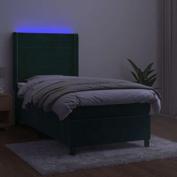 Boxspringbett mit Matratze & LED Dunkelgrün 90x200 cm Samt