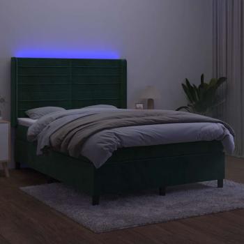 Boxspringbett mit Matratze & LED Dunkelgrün 140x190 cm Samt