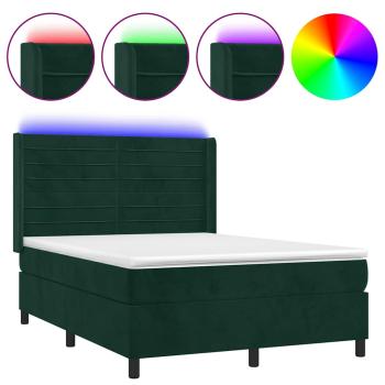 Boxspringbett mit Matratze & LED Dunkelgrün 140x200 cm Samt