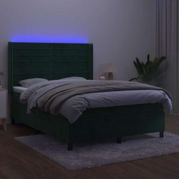 Boxspringbett mit Matratze & LED Dunkelgrün 140x200 cm Samt
