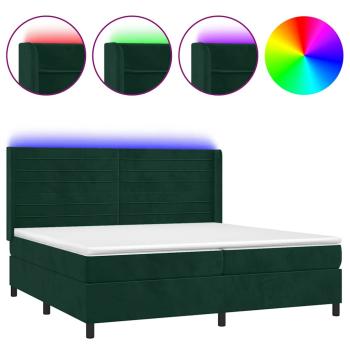 Boxspringbett mit Matratze & LED Dunkelgrün 200x200 cm Samt