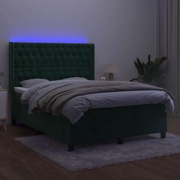 Boxspringbett mit Matratze & LED Dunkelgrün 140x190 cm Samt