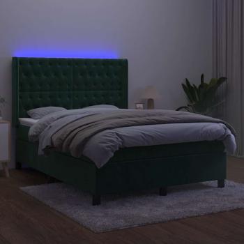 Boxspringbett mit Matratze & LED Dunkelgrün 140x200 cm Samt