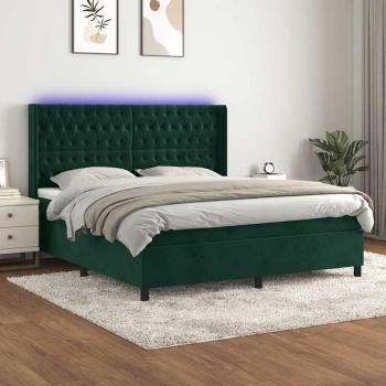 ARDEBO.de - Boxspringbett mit Matratze & LED Dunkelgrün 180x200 cm Samt