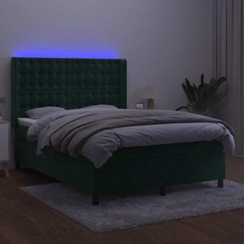 Boxspringbett mit Matratze & LED Dunkelgrün 140x190 cm Samt