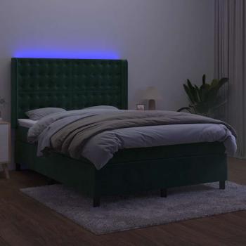 Boxspringbett mit Matratze & LED Dunkelgrün 140x200 cm Samt