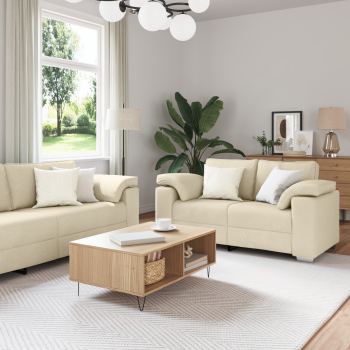 Sofa 2 pcs Creme 219 x 80 x 82 cm Stoff