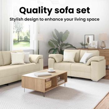 Sofa 2 pcs Creme 219 x 80 x 82 cm Stoff