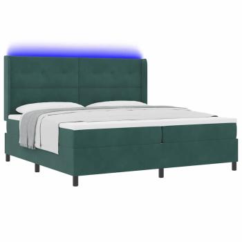 Boxspringbett mit Matratze mit LED Dunkelgrün 200 x 200 cm Samt