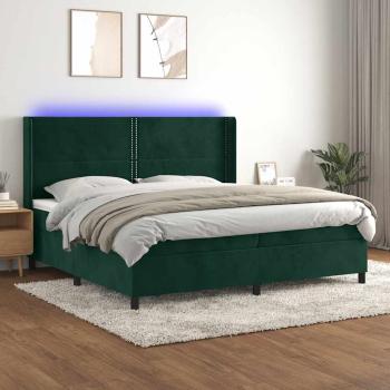 ARDEBO.de - Boxspringbett mit Matratze & LED Dunkelgrün 200x200 cm Samt