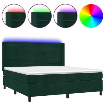 Boxspringbett mit Matratze & LED Dunkelgrün 180x200 cm Samt