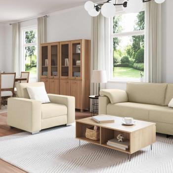 Sofa 3 pcs Creme 219 x 80 x 82 cm Leinenmischgewebe