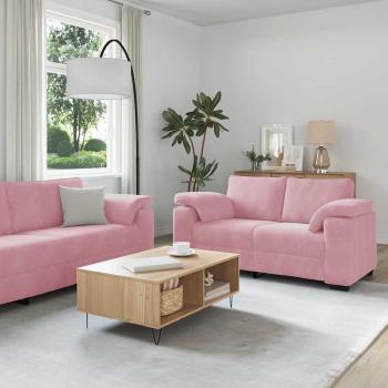 ARDEBO.de - 3-tlg. Sofagarnitur mit Kissen Rosa Samt