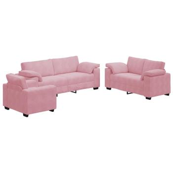 3-tlg. Sofagarnitur mit Kissen Rosa Samt
