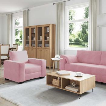3-tlg. Sofagarnitur mit Kissen Rosa Samt