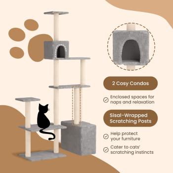 Kratzbaum mit Sisal-Kratzsäulen Hellgrau 177,5 cm