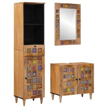 ARDEBO.de - Badezimmermöbel-Set mit Schubladen 3 pcs Natur Massivholz Mango