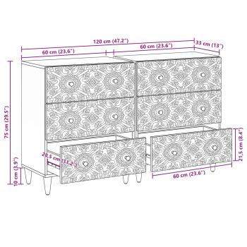 Sideboard 2 pcs Weiß 60 x 33,5 x 75 cm Massivholz Mango