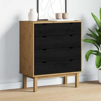 ARDEBO.de - Kommode OTTA Schwarz 76,5 x 39,5 x 90 cm Massives Kiefernholz