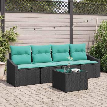 ARDEBO.de - Sofa Set 5 stk. 3-Sitzanzahl Schwarz und Türkis Poly Rattan