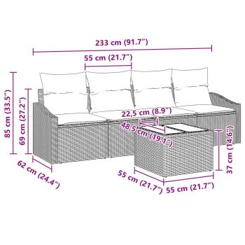 Sofa Set 5 stk. 3-Sitzanzahl Schwarz und Türkis Poly Rattan