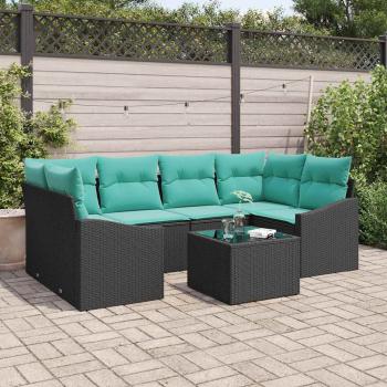 ARDEBO.de - Sofa Set 7 stk. 3-Sitzanzahl Schwarz und Türkis Poly Rattan