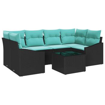 Sofa Set 7 stk. 3-Sitzanzahl Schwarz und Türkis Poly Rattan