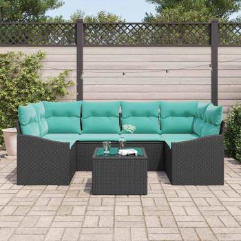 Sofa Set 7 stk. 3-Sitzanzahl Schwarz und Türkis Poly Rattan